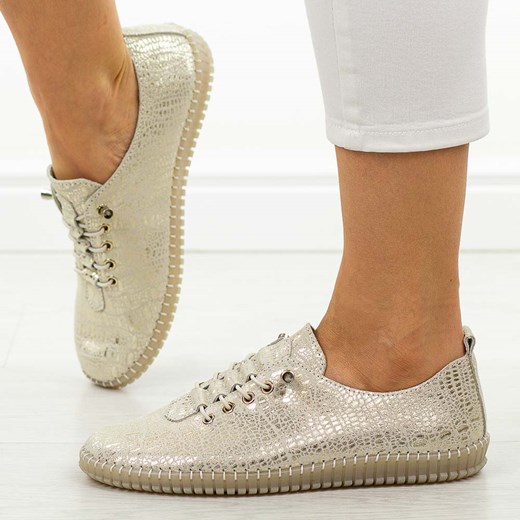 Złote skórzane półbuty damskie Filippo Dp6140/25 ze sklepu suzana.pl w kategorii Półbuty damskie - zdjęcie 186273929