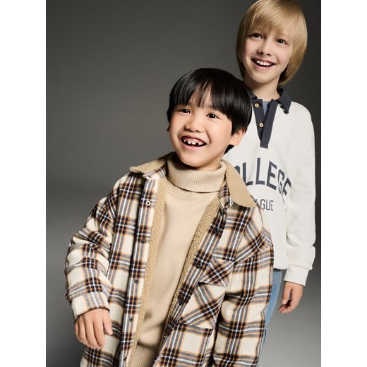 Reserved - Koszula oversize w kratę - beżowy ze sklepu Reserved w kategorii Koszule chłopięce - zdjęcie 186278536