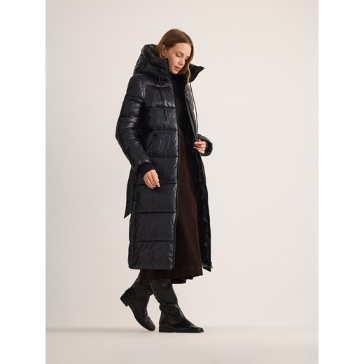 Reserved - Pikowany płaszcz z wiązaniem - czarny Reserved XXL wyprzedaż Reserved