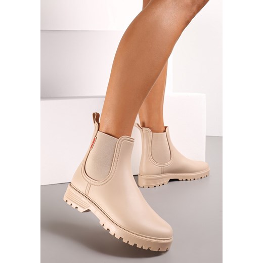Beżowe Kalosze Sztyblety z Elastycznymi Wstawkami Asmo ze sklepu born2be.pl w kategorii Kalosze damskie - zdjęcie 186279409