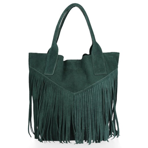 Firmowy Włoski Shopper w stylu Boho Vittoria Gotti Butelkowa Zieleń ze sklepu PaniTorbalska w kategorii Torby Shopper bag - zdjęcie 186281816