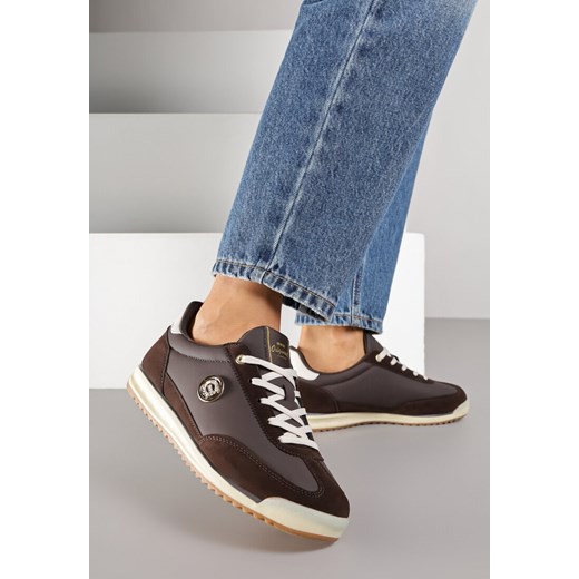 Ciemnobrązowe Sneakersy z Metaliczną Aplikacją Nurrive ze sklepu born2be.pl w kategorii Buty sportowe damskie - zdjęcie 186282759