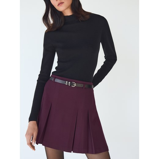 Reserved - Plisowana spódnica z paskiem - bordowy ze sklepu Reserved w kategorii Spódnice - zdjęcie 186285966