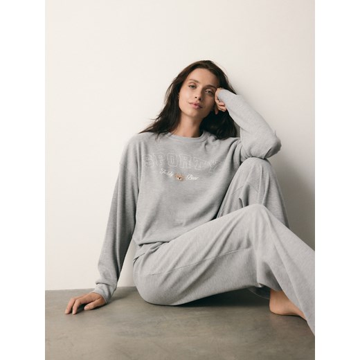 Reserved - Piżama dwuczęściowa z haftem - jasnoszary ze sklepu Reserved w kategorii Piżamy damskie - zdjęcie 186286085