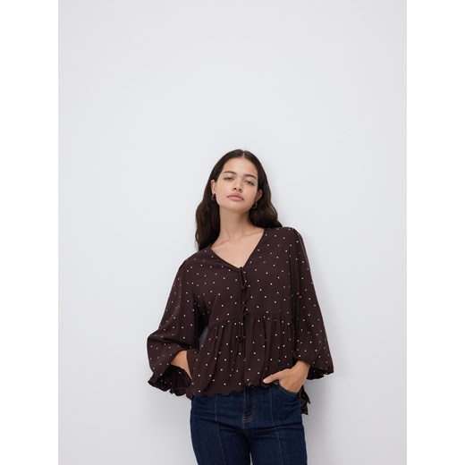 Reserved - Bluzka w groszki - ciemnobrązowy ze sklepu Reserved w kategorii Bluzki damskie - zdjęcie 186286307