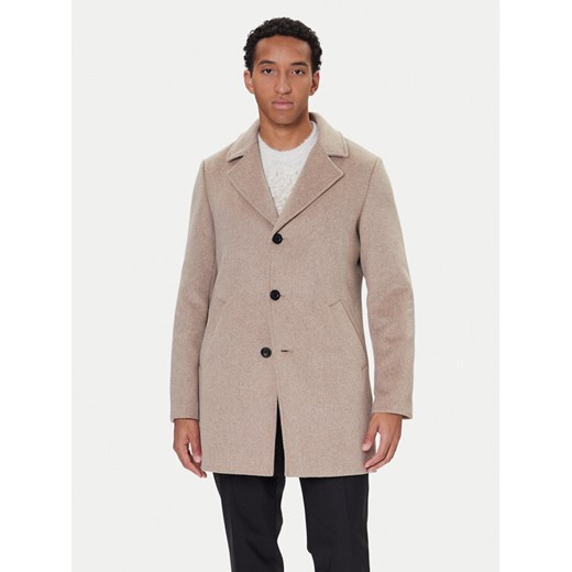 Guess Płaszcz wełniany M4BL3S WGJ82 Beżowy Slim Fit ze sklepu MODIVO w kategorii Płaszcze męskie - zdjęcie 186291035