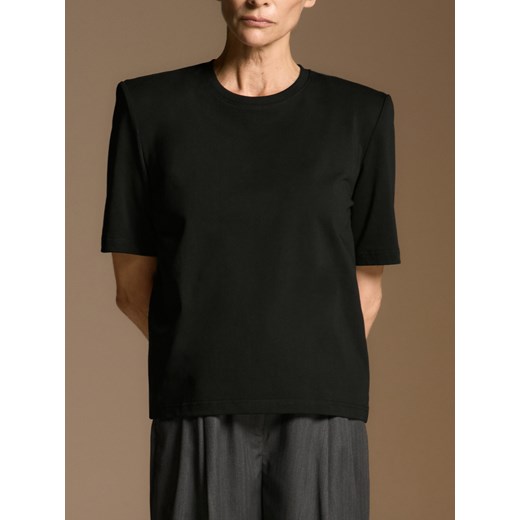Reserved - T-shirt z poduszkami na ramionach - czarny ze sklepu Reserved w kategorii Bluzki damskie - zdjęcie 186292316