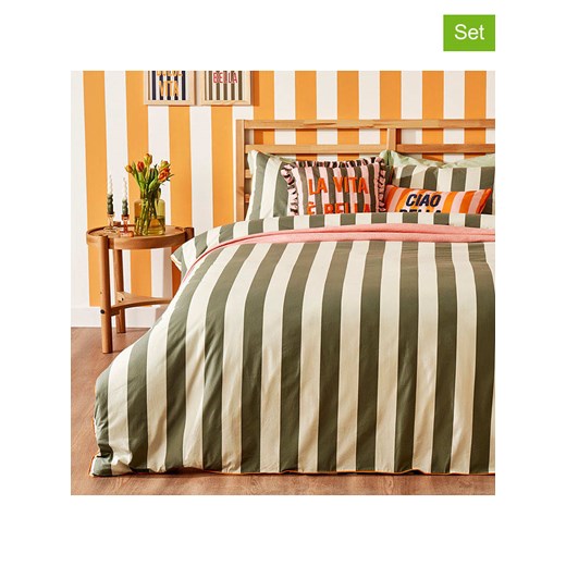 BELLA MAISON 4-częściowy komplet pościeli &quot;Line&quot; w kolorze biało-oliwkowym ze sklepu Limango Polska w kategorii Pościele - zdjęcie 186292727