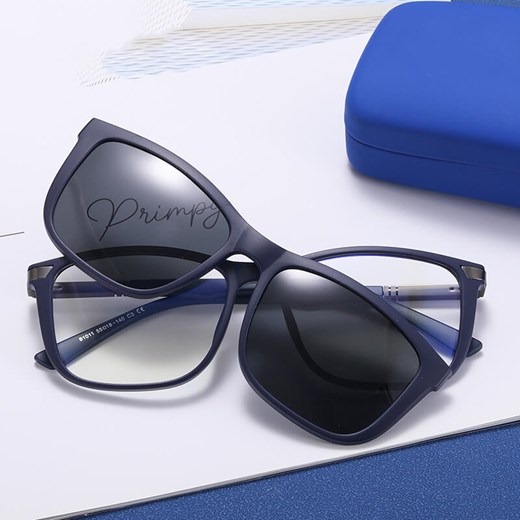 2w1 Okulary do komputera + nakładka przeciwsłoneczna na magnes Clip-On 25160C granatowy ze sklepu Stylion w kategorii Okulary zerówki damskie - zdjęcie 186293156