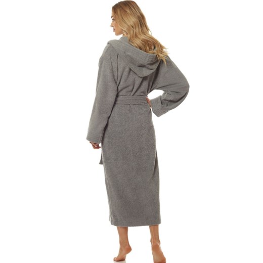 Długi szlafrok damski z kapturem grafitowy 2102, Kolor grafitowy, Rozmiar M, L&amp;L ze sklepu Primodo w kategorii Szlafroki damskie - zdjęcie 186295598