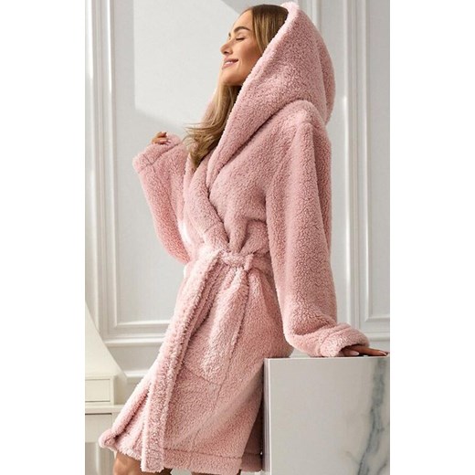 Szlafrok damski z kapturem pudrowy róż 2559 Liv, Kolor róż pudrowy, Rozmiar M, L&amp;L ze sklepu Primodo w kategorii Szlafroki damskie - zdjęcie 186295649