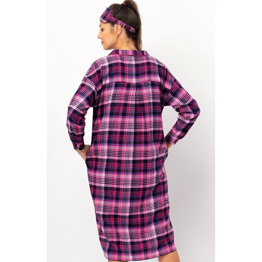 Flanelowa koszula nocna w kratę LND 490, Kolor fuksja-wzór, Rozmiar S, Key ze sklepu Intymna w kategorii Koszule nocne - zdjęcie 186296115