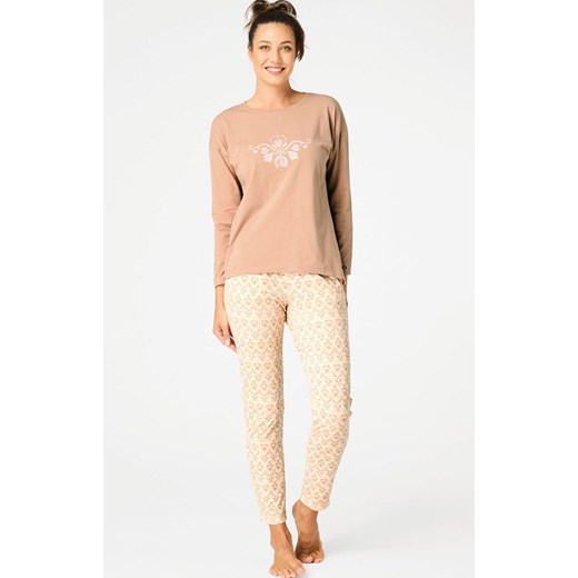 Dwuczęściowa piżama damska LNS 579, Kolor brązowo-beżowy, Rozmiar S, Key ze sklepu Intymna w kategorii Piżamy damskie - zdjęcie 186296155