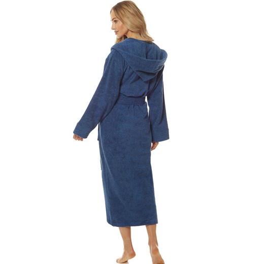 Długi szlafrok damski z kapturem granatowy 2102, Kolor granatowy, Rozmiar 2XL, L&amp;L ze sklepu Intymna w kategorii Szlafroki damskie - zdjęcie 186296205