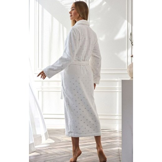 Długi szlafrok damski w serca biały 2552 Cora, Kolor biały, Rozmiar M, L&L L wyprzedaż Intymna