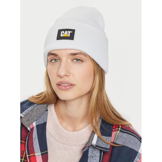 Czapka CAT Footwear Label Cuff 1090026 Biały ze sklepu eobuwie.pl w kategorii Czapki zimowe męskie - zdjęcie 186296716