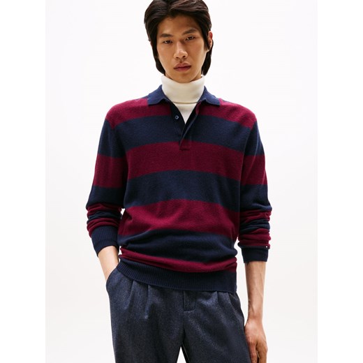 Tommy Hilfiger Męski wełniany sweter z zawartością kaszmiru Mężczyźni Wełna granatowy w paski ze sklepu vangraaf w kategorii Swetry męskie - zdjęcie 186299568