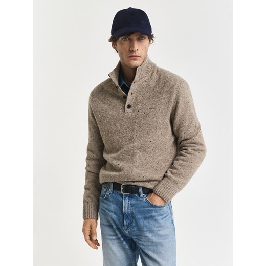 Gant Męski wełniany sweter Mężczyźni beżowy marmurkowy ze sklepu vangraaf w kategorii Swetry męskie - zdjęcie 186299575