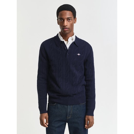 Gant Męski wełniany sweter Mężczyźni Wełna granatowy jednolity - id: 776857-0001-09900 - marki Gant - 186299576 Gant Męski wełniany sweter Mężczyźni Wełna granatowy jednolity ze sklepu vangraaf w kategorii Swetry męskie - zdjęcie 186299576