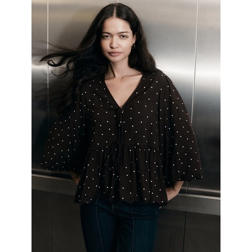 Reserved - Bluzka w groszki - ciemnobrązowy ze sklepu Reserved w kategorii Bluzki damskie - zdjęcie 186299726