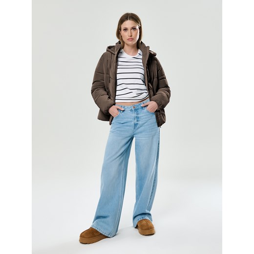 Sinsay - Ocieplana kurtka puffer z kapturem - brązowy Sinsay M Sinsay