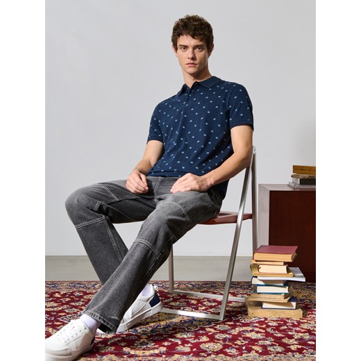 Sinsay - Koszulka polo ze wzorem - granatowy Sinsay XL Sinsay