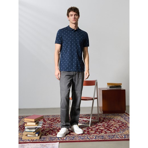 Sinsay - Koszulka polo ze wzorem - granatowy Sinsay S Sinsay