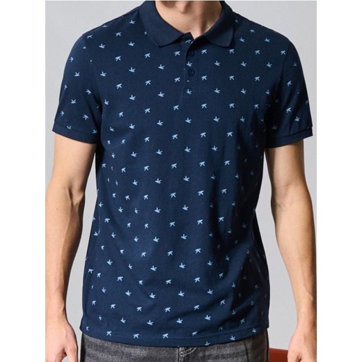 Sinsay - Koszulka polo ze wzorem - granatowy ze sklepu Sinsay w kategorii T-shirty męskie - zdjęcie 186304115