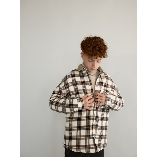 Reserved - Koszula oversize w kratę - beżowy ze sklepu Reserved w kategorii Koszule chłopięce - zdjęcie 186305347