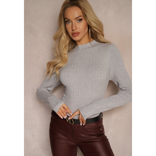 Jasnoszary Casualowy Sweter Półgolf Temitara ze sklepu renee.pl w kategorii Swetry damskie - zdjęcie 186309459