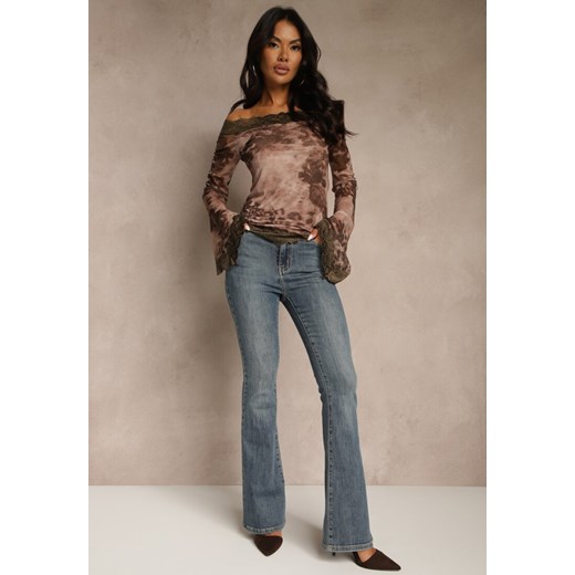 Niebieskie Jeansy Regular Waist z Bawełny o Kroju Dzwonów Zenirae ze sklepu renee.pl w kategorii Jeansy damskie - zdjęcie 186309506