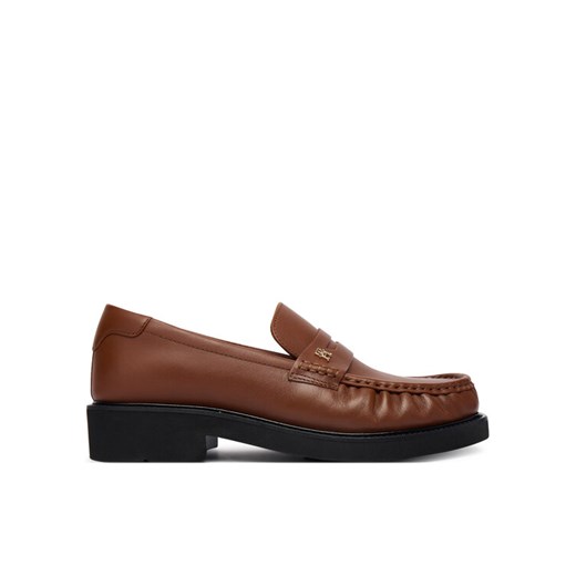 Loafersy Tommy Hilfiger Th Square Toe Leather Loafer FW0FW08977 Brązowy ze sklepu eobuwie.pl w kategorii Lordsy damskie - zdjęcie 186313719