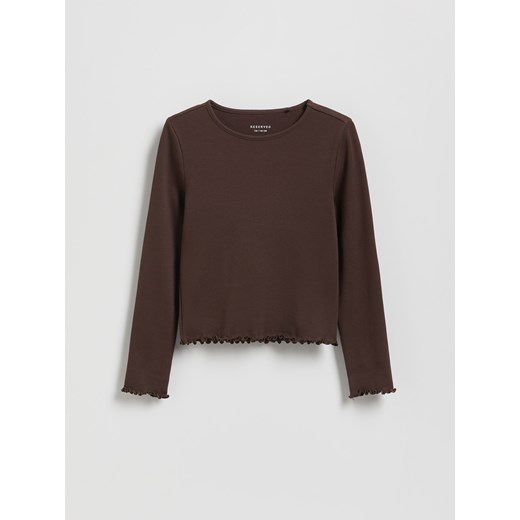 Reserved - Bawełniana koszulka w prążek - ciemnobrązowy - id: 349FT-89X - marki Reserved - 186315005 Reserved - Bawełniana koszulka w prążek - ciemnobrązowy ze sklepu Reserved w kategorii Bluzki dziewczęce - zdjęcie 186315005