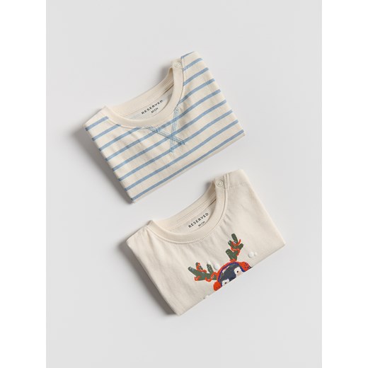 Reserved - Bawełniany longsleeve 2 pack - kremowy ze sklepu Reserved w kategorii Kaftaniki i bluzki - zdjęcie 186315015