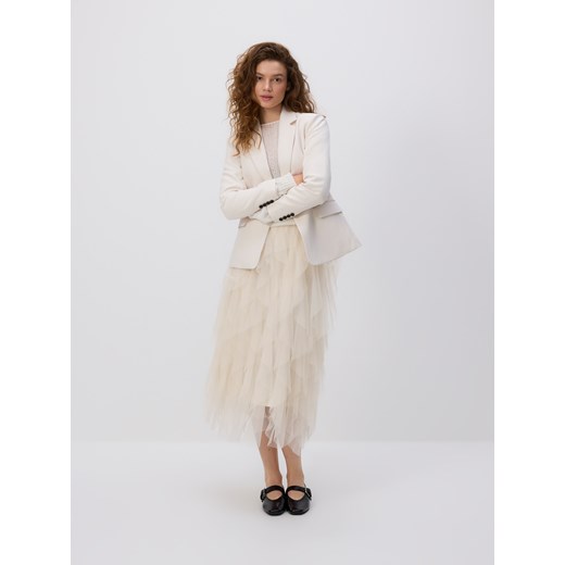 Reserved - Tiulowa spódnica maxi - kremowy ze sklepu Reserved w kategorii Spódnice - zdjęcie 186316588