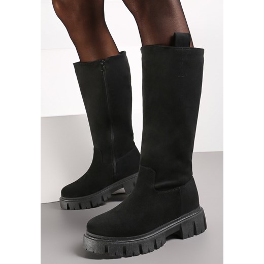 Czarne Kozaki na Platformie Sapedi ze sklepu born2be.pl w kategorii Kozaki damskie - zdjęcie 186316647
