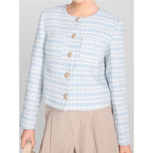 Sinsay - Tweedowy żakiet z ozdobnymi guzikami - błękitny ze sklepu Sinsay w kategorii Marynarki damskie - zdjęcie 186317436