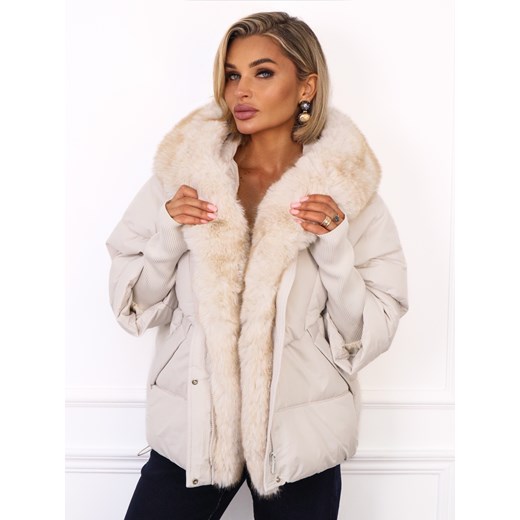 KURTKA PUCHOWA Z DZIANINOWYMI WSTAWKAMI PRZY RĘKAWIE- BIAŁA ze sklepu olika.com.pl w kategorii Kurtki damskie - zdjęcie 186319289
