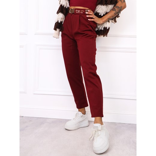 SPODNIE MATERIAŁOWE Z NASZYWKĄ+ PASEK- BORDOWE ze sklepu olika.com.pl w kategorii Spodnie damskie - zdjęcie 186319309