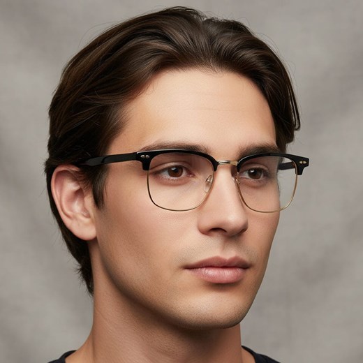 Oprawki korekcyjne zerówki okulary półramki 886 czarno-złote ze sklepu Stylion w kategorii Okulary korekcyjne męskie - zdjęcie 186319778