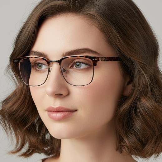 Oprawki korekcyjne zerówki okulary półramki 886F panterkowo-grafitowe ze sklepu Stylion w kategorii Okulary korekcyjne męskie - zdjęcie 186319779