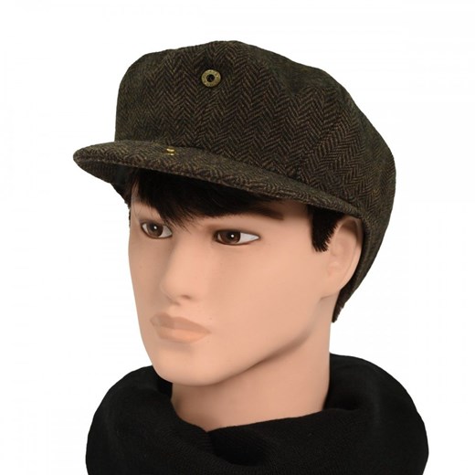 Kaszkiet Wełniany, Jesienno-Zimowy - Pako Jeans - Brąz w Jodełkę Pako Jeans Uniwersalny JegoSzafa.pl