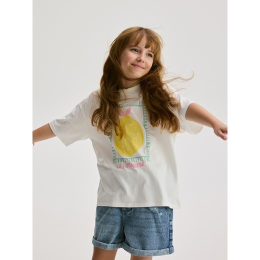 Reserved - T-shirt z nadrukiem - złamana biel Reserved 158/164 (12-13 lat) okazja Reserved