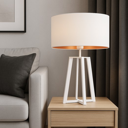 Duża biała lampa stołowa z abażurem THOR GOLD ze sklepu Lysne w kategorii Lampy stołowe - zdjęcie 186320797