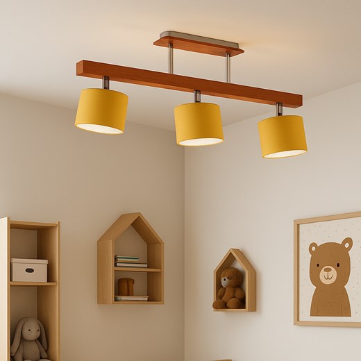 Drewniana lampa sufitowa 3-punktowa do pokoju dziecięcego HOLLYWOOD z regulowanymi kloszami ze sklepu Lysne w kategorii Lampy wiszące - zdjęcie 186320829