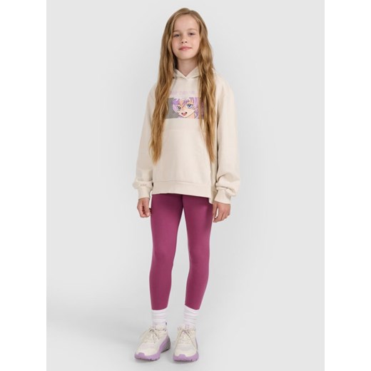Dziewczęce legginsy dzianinowe 4F 4FJRAW25TTIGF291 - fioletowe ze sklepu Sportstylestory.com w kategorii Spodnie dziewczęce - zdjęcie 186321249