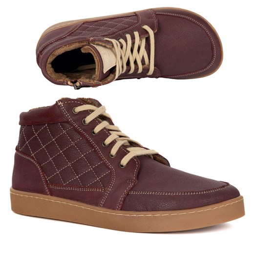 Buty damskie zimowe barefoot skórzane Z-B05 bordowe ze sklepu butyolivier w kategorii Botki - zdjęcie 186321356