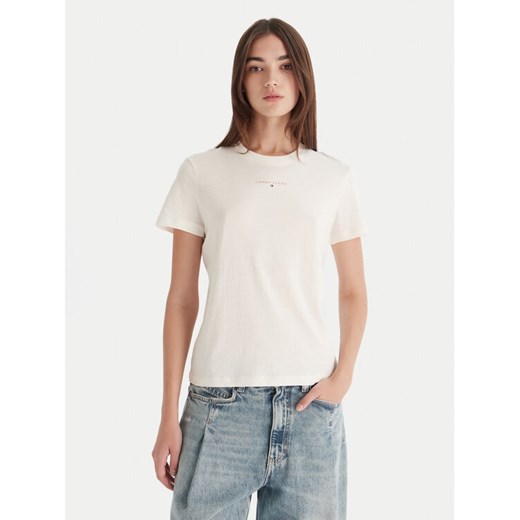 Tommy Jeans T-Shirt Linear DW0DW21964 Écru Regular Fit ze sklepu MODIVO w kategorii Bluzki damskie - zdjęcie 186323046