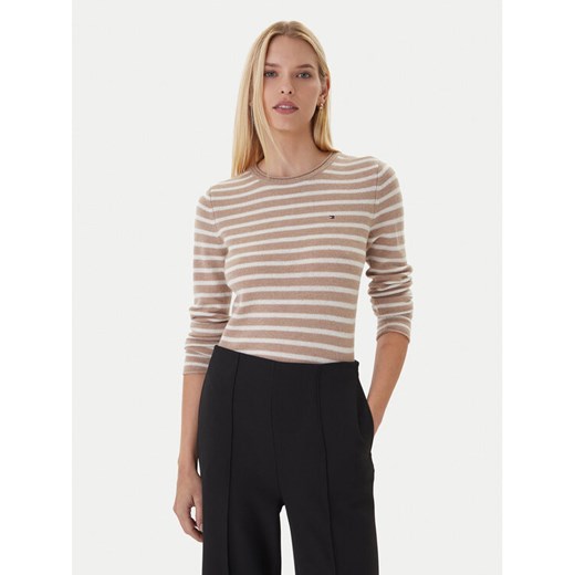 Tommy Hilfiger Sweter WW0WW40264 Beżowy Regular Fit ze sklepu MODIVO w kategorii Swetry damskie - zdjęcie 186323448
