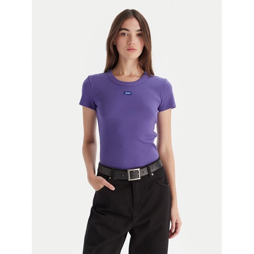 HUGO T-Shirt Easy 50523924 Fioletowy Slim Fit ze sklepu MODIVO w kategorii Bluzki damskie - zdjęcie 186323509